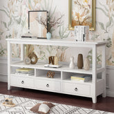 HAOYYE 3 Tier Vintage Solid Console Table with 3 Drawers and Shelves Industrial Entryway Sofa Table for Living Room Bedroom